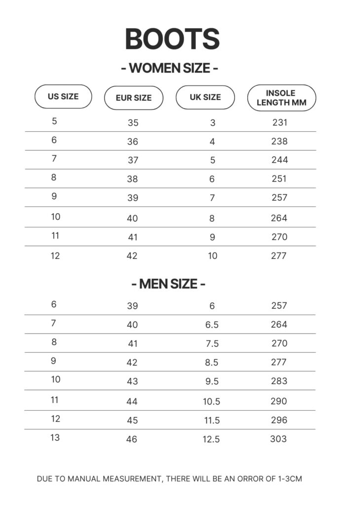 Boots Size Chart - Haikyuu Store